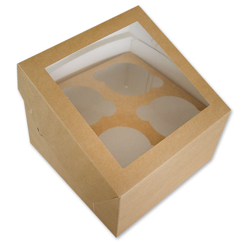 ЭкоЛайн Коробка для капкейков PAP с окном (4 капкейков L170мм b170мм h100мм крафт/200)