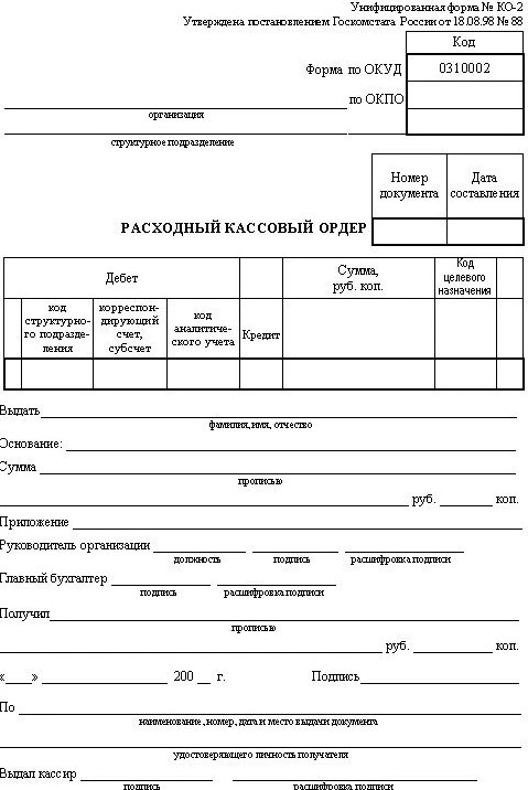 Бланк расходный кассовый ордер бумажный (A5 (100шт/уп)/40/1)