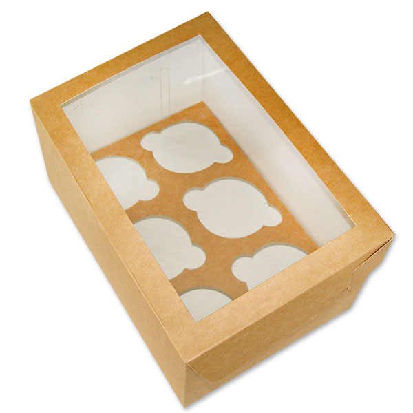ЭкоЛайн Коробка для капкейков PAP с окном (6 капкейков L250мм b170мм h100мм крафт/200 )