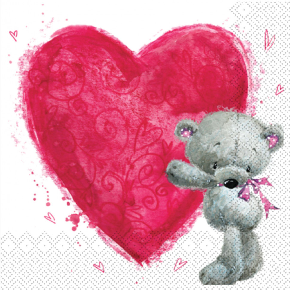 С рисунком Влюбленный медвежонок, 2сл, b33см L33см, 15шт
