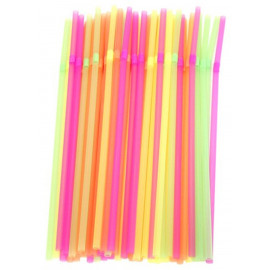 Трубочки для коктейлей PP с изгибом (D5мм L210мм Цветные флуоресцентные (250шт)/48/1)