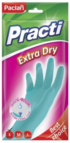 Paclan Practi Extra Dry Перчатки хозяйственные латексные (S синие с хлопковым напылением/20/1)