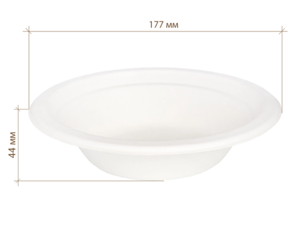 Тарелка из сахарного тростника круглая суповая (480мл D177мм h44мм белая/280)