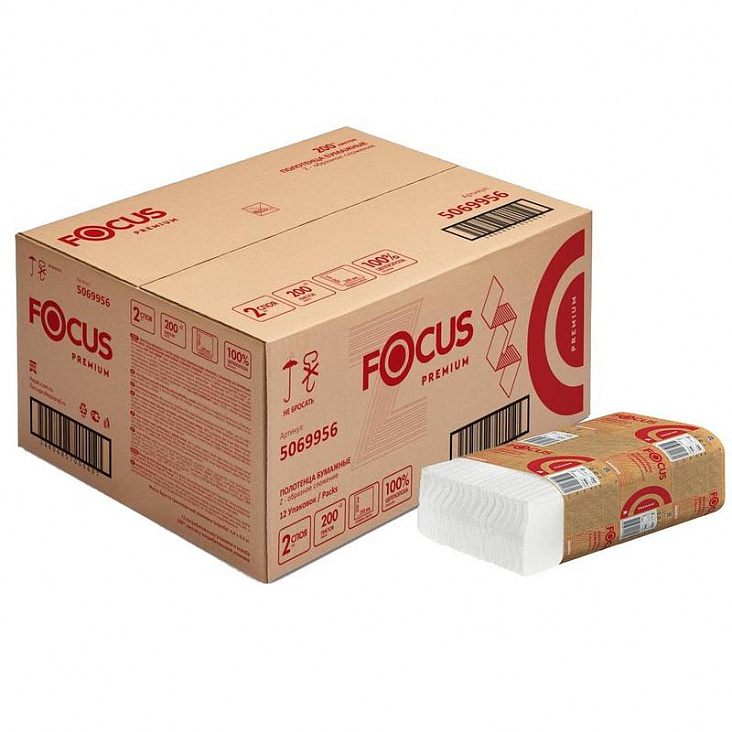 Hayat Focus Полотенца бумажные Z-слож  (2сл (200л) 20х24см H2,H3 Premium/720/12/1)