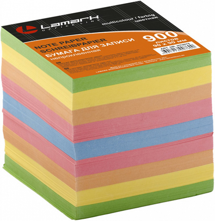 Lamark Блок (кубарик) для записей без склейки (L90мм b90мм цветной (900л)/1)