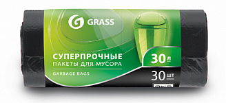 GRASS Пакет для мусора ПНД в рулон (55x46см (30л*30шт) 8мкм черный/108/1)