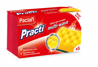 Cedo Paclan Practi Multi-Wave Губка для посуды поролоновая многоволновая (р-р MAXI L9,5см b6,5см h3,5см (5шт/уп)/40/1)
