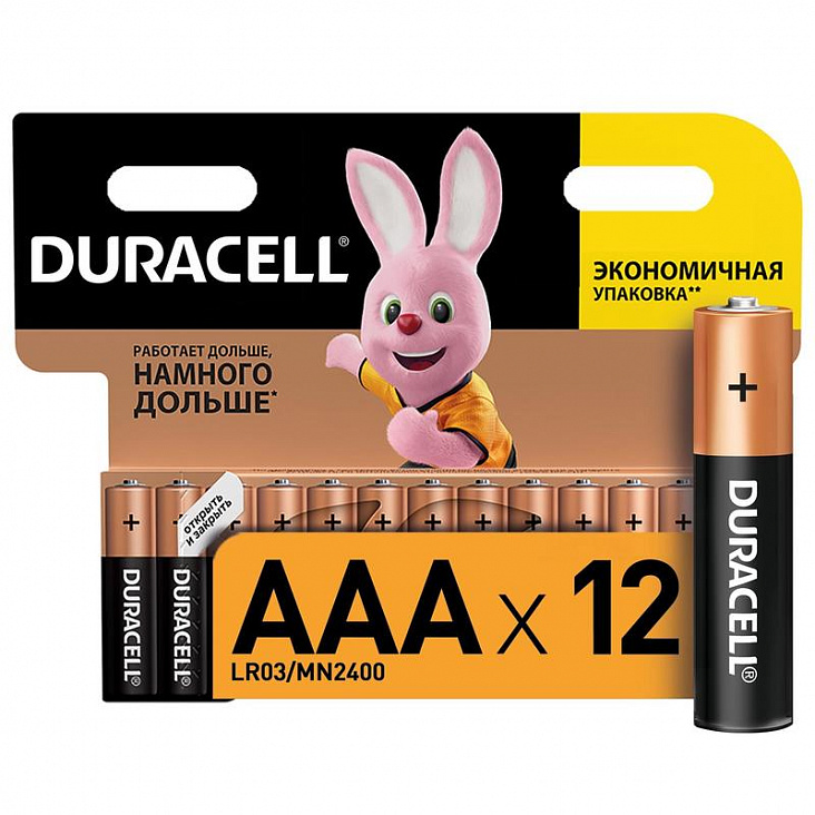Duracell Basic Батарейка алкалиновая (щелочная) (в уп) (AAA (LR03) мизинчиковая (12шт/уп) на блистере/12/1)