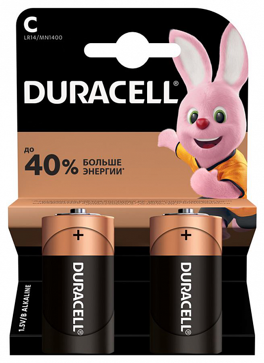 Duracell Basic Батарейка алкалиновая (щелочная) (в уп) (C (LR14) 1,5B (2шт/уп) на блистере/10/1)