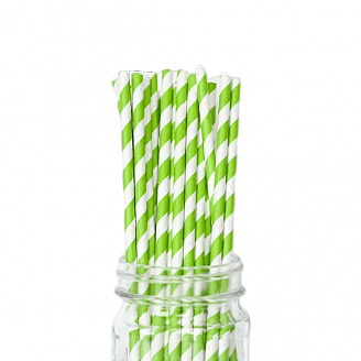 Трубочки для коктейлей бумажные прямые (D6мм L197мм Полосатые белые с салатовым (250шт)/50/1)