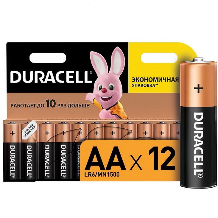 Duracell Basic Батарейка алкалиновая (щелочная) (в уп) (AA (LR6) пальчиковая (12шт/уп) на блистере/12/1)