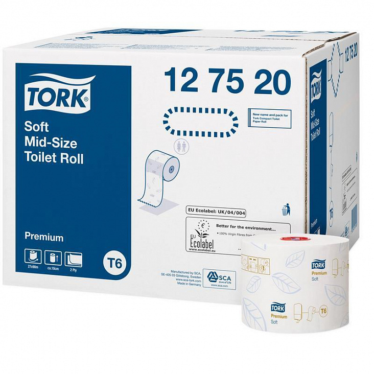 TORK Бумага туалетная (в рулоне) на втулке (2сл белая 9,9см*90м T6 Premium Compact/27/1)